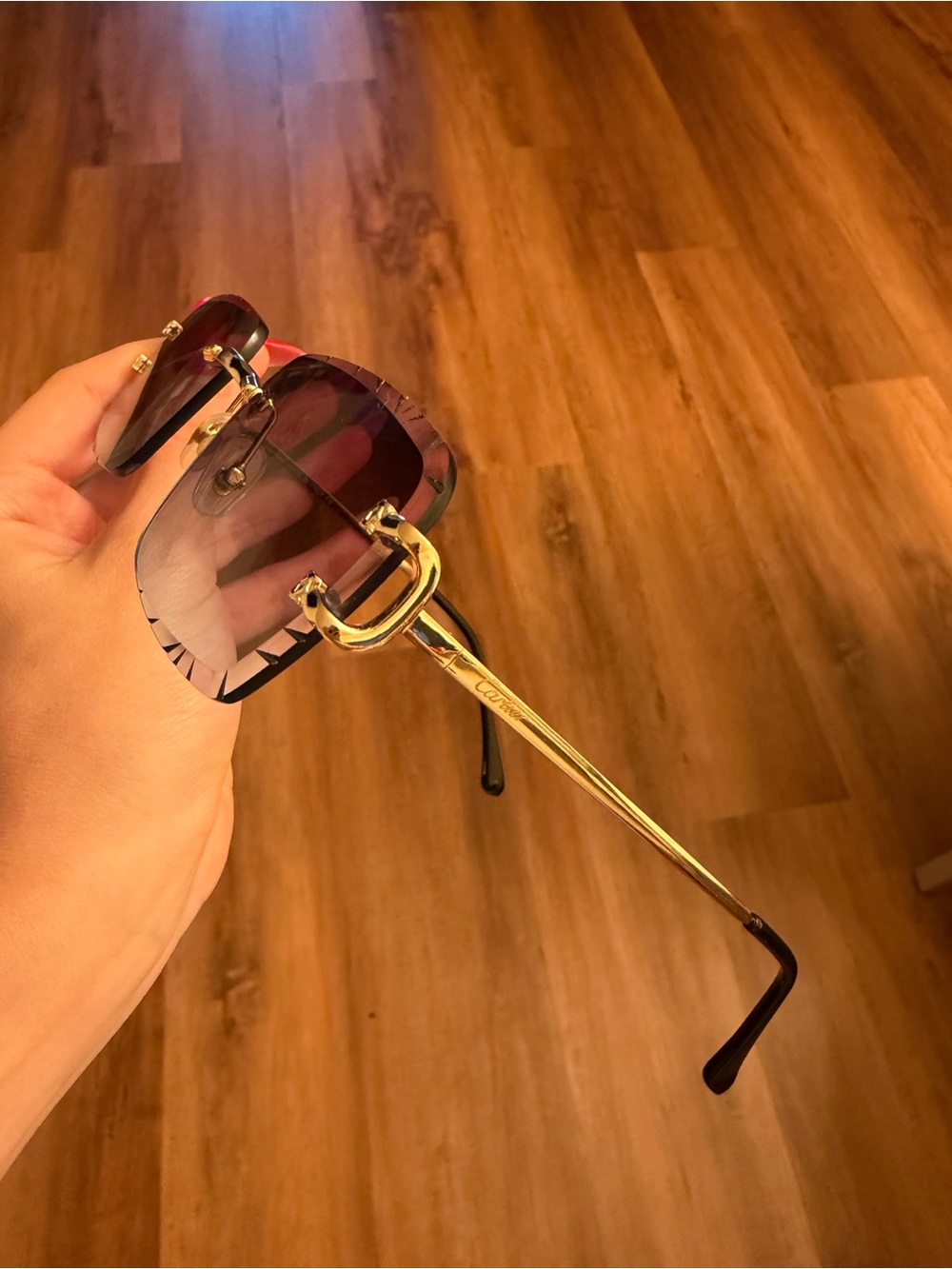 Cartier Gold Frame Sunglasses with Purple Gradient Lenses